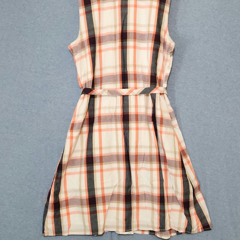 Tommy Hilfiger Sleeveless Plaid Midi Dress in Cream and Orange - Picture 2 of 6